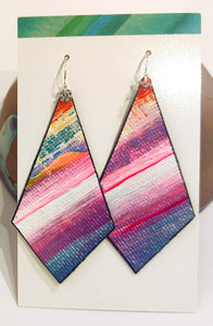 Hand painted canvas, leather and silver earrings #11 - Louise Warren