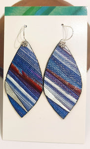 Hand painted canvas, leather and silver earrings #15 - Louise Warren