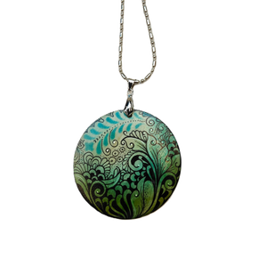 Hand drawn round pendant #17- Helen Kuster