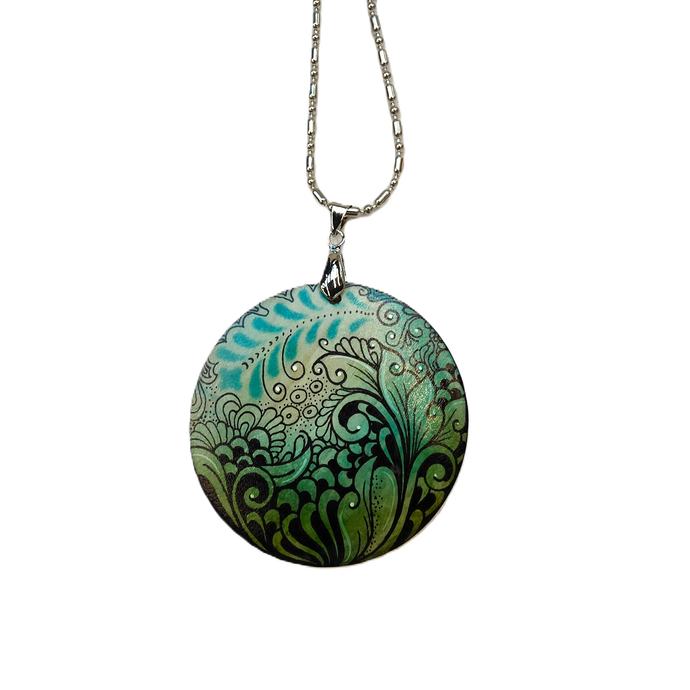 Hand drawn round pendant #17- Helen Kuster