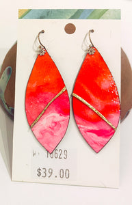 Hand painted canvas, leather and silver earrings #14 - Louise Warren