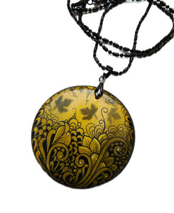 Hand drawn round pendant #19- Helen Kuster