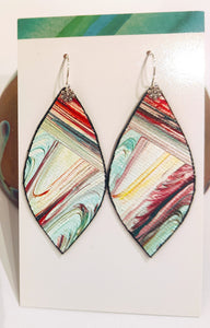 Hand painted canvas, leather and silver earrings #4 - Louise Warren