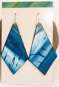 Hand painted canvas, leather and silver earrings #8 - Louise Warren