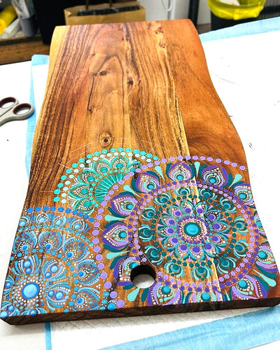 Acacia Grazing Board with Mandala Art - Gone Dotty