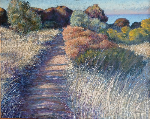 Along the track- oils sticks on canvas - Cathi Steer