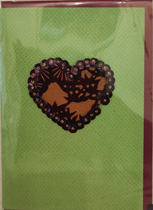 Valentine's Day Card - Green with sequined heart - Lorraine Lee