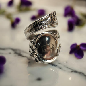 1904 Antique Violet Sterling silver spiral Spoon Ring  - size L