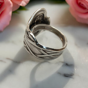 Antique Tea Rose Spoon Ring - Size R - Silver Rose Jewellery