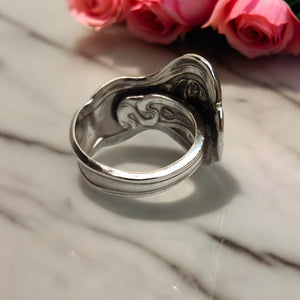 Antique Tea Rose Spoon Ring - Size R - Silver Rose Jewellery