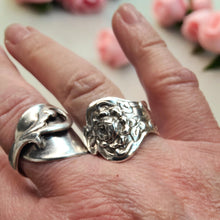 Load image into Gallery viewer, Antique Tea Rose Spoon Ring - Size R - Silver Rose Jewellery