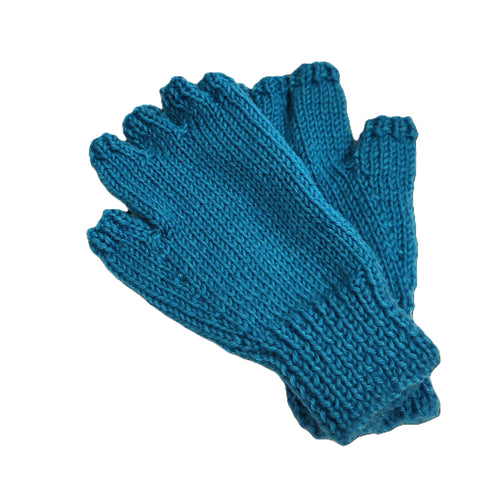 Hand knitted fingerless gloves - Blue - Helen Brook