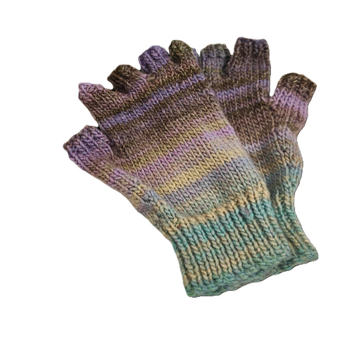 Hand knitted fingerless gloves - Purple multi- Helen Brook