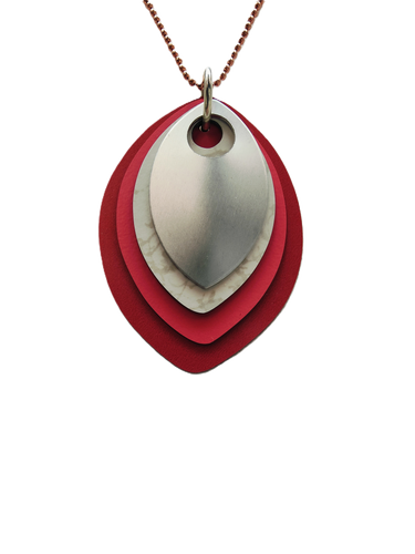 Red and  Silver droplet pendant on copper tone ball chain - Rare Hare Designs