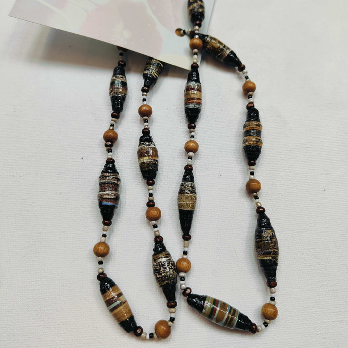 Handmade paper bead necklace #4 - 72cm - Noelene Forbes