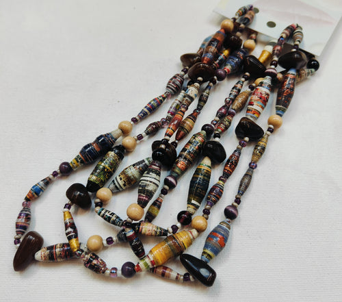 Handmade paper bead necklace  #1 - 140cm - Noelene Forbes