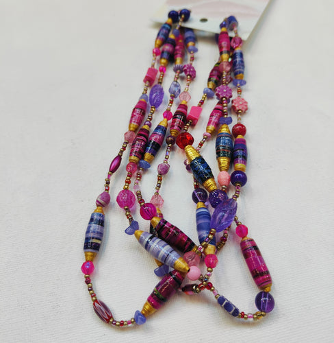 Handmade paper bead necklace #2 - 160cm - Noelene Forbes