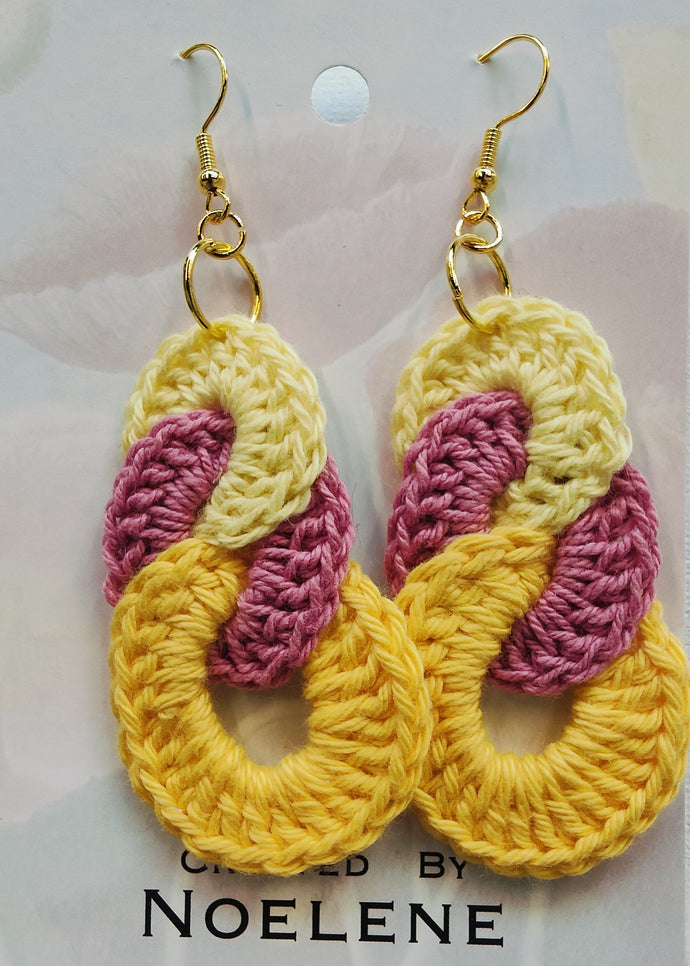 Crochet earrings - pink & yellow - Noelene Forbes