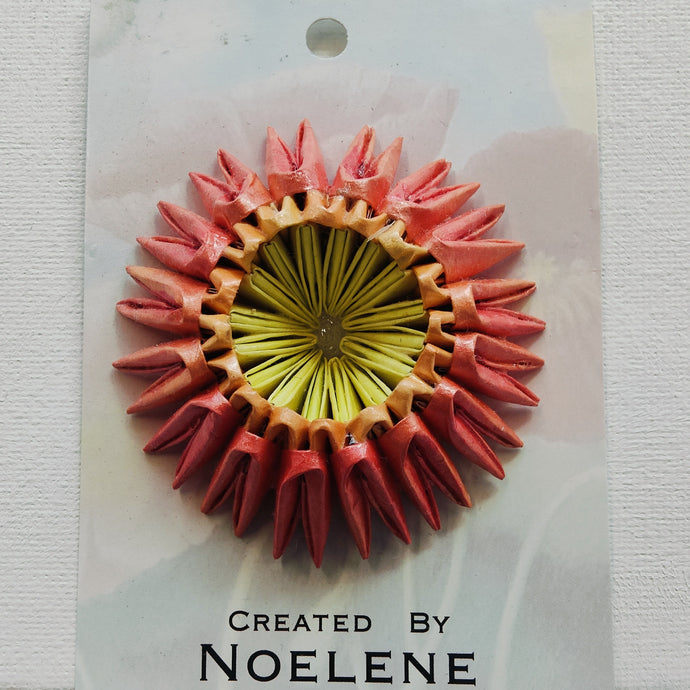 Origami Sunburst Brooch - Orange with Yellow centre - Noelene Forbes