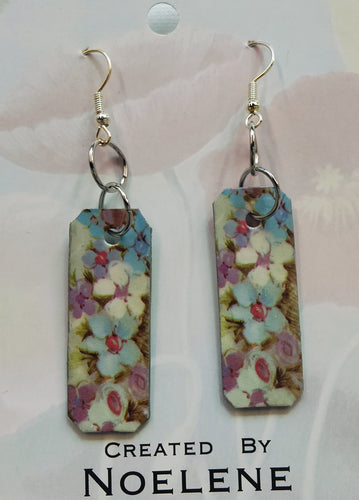 Japanese paper earrings -blue floral - Noelene Forbes