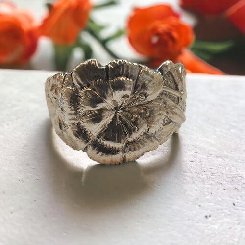 Vintage Sterling Silver Floral Spoon Ring (1915-1930) - size P