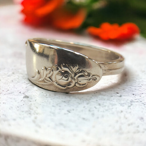 Vintage Sterling Silver Alvin Rose crest spoon ring