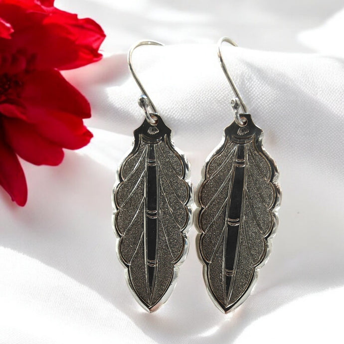 Vintage Sterling Silver Leaf Spoon Handle Earrings - Silver Rose Jewellery