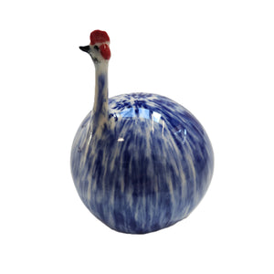 Large Stoneware Quirky Guinea Fowl - Cobalt Glaze - Marjorie Molyneux