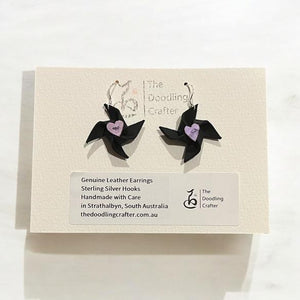 Leather Earrings - Purple Heart Windmill - Kendra Chang