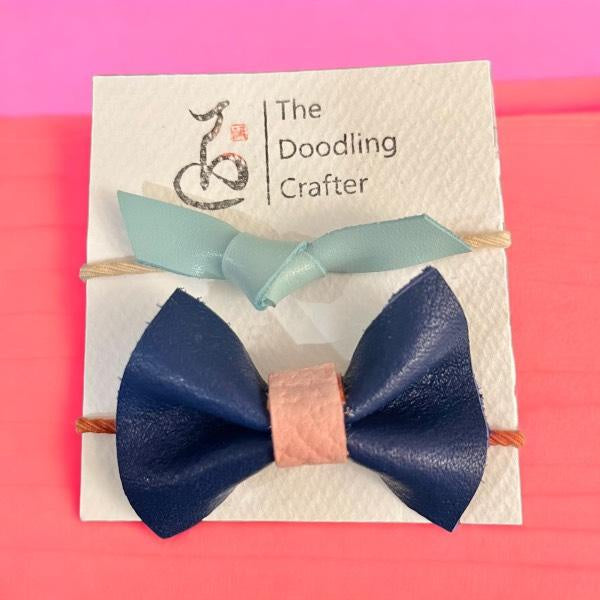 Leather Bows - elastic ponytail holder - Navy, pink, olive - Kendra Chang