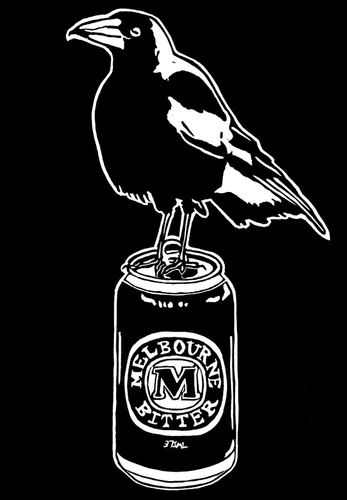 Thirsty Bird Mini Print - Magpie & Melbourne Bitter Beer -  Sienna Blok