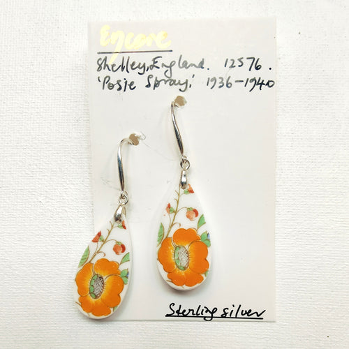 Upcycled Vintage Porcelain Earrings -Shelley, Posie Spray - Dianne Averis