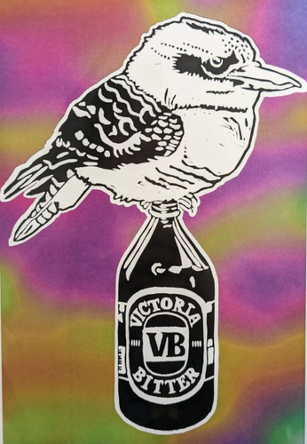 Thirsty Bird Mini Print - Kookaburra & Victoria Bitter (Purple / Green Psychedelic)- Sienna Blok