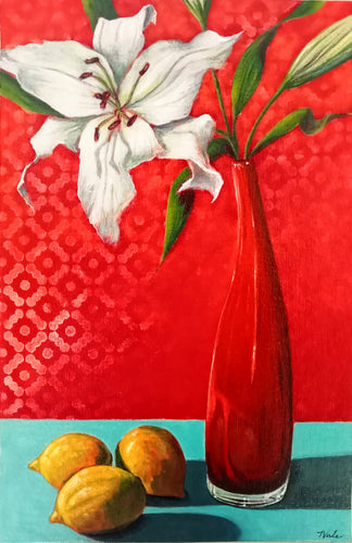 The last lily - acrylic on canvas board - Tracey Vale