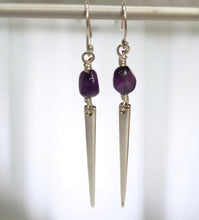 Load image into Gallery viewer, Amethyst and Sterling Silver Fork Tine Earrings