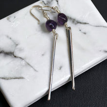 Load image into Gallery viewer, Amethyst and Sterling Silver Fork Tine Earrings
