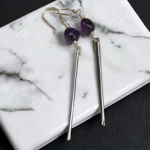 Amethyst and Sterling Silver Fork Tine Earrings