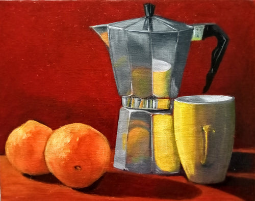 Still life with coffee pot - oil on stretched canvas - Tracey Vale