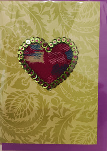 Valentine's Day Card - Leafy green with sequined heart - Lorraine Lee