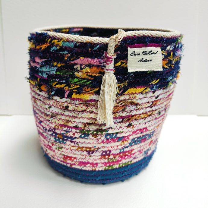 Rope and Fabric Basket - Medium - Blue Base - Erica McNicol