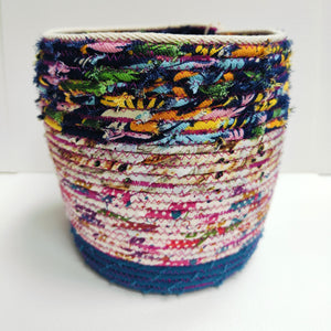 Rope and Fabric Basket - Medium - Blue Base - Erica McNicol