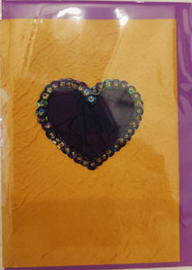 Valentine's Day Card - Embossed amber with sequined heart - Lorraine Lee