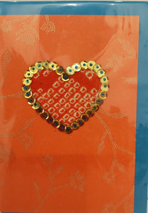 Valentine's Day Card - Embossed orange with sequined heart - Lorraine Lee