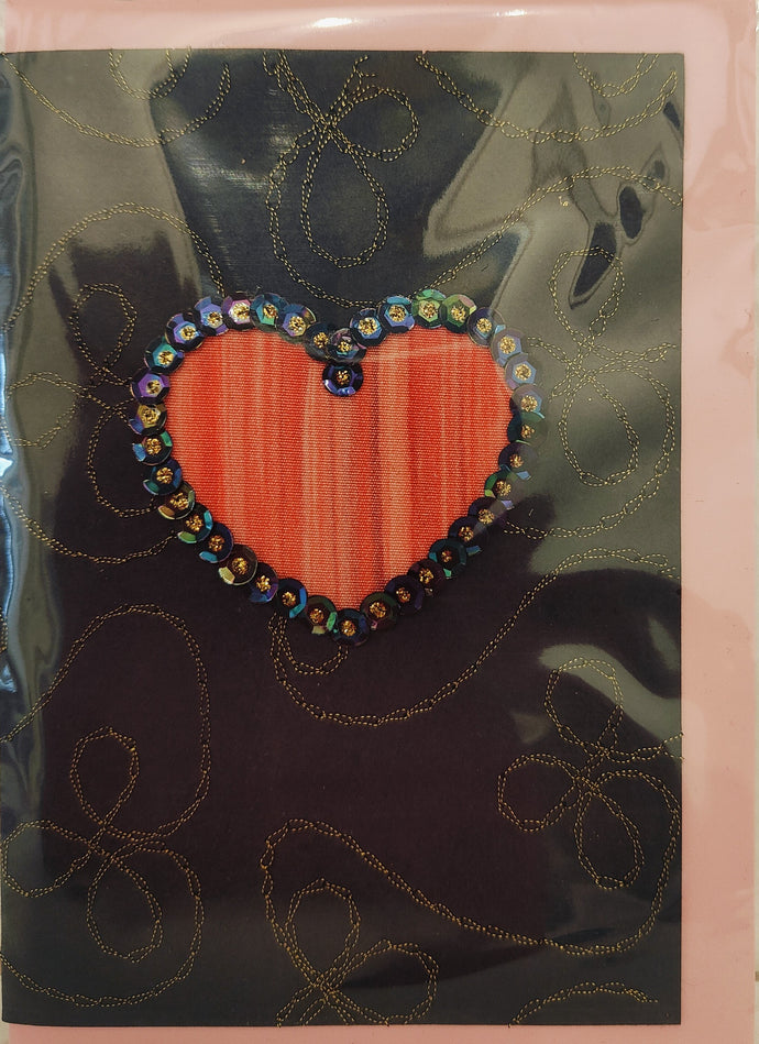 Valentine's Day Card - Gold embossed black with sequined heart - Lorraine Lee