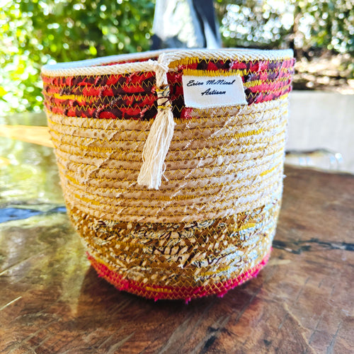 Rope and Fabric Basket - Medium -Red base - Erica McNicol