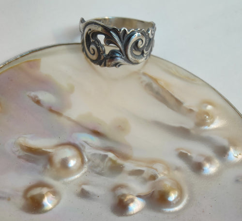 Vintage Norwegian Spoon Ring - Nordic Swirl - Silver Rose Jewellery